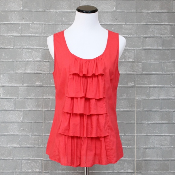 Anthropologie Fei Ruffle Cascade Red Sleeveless Top 10 - Picture 1 of 6
